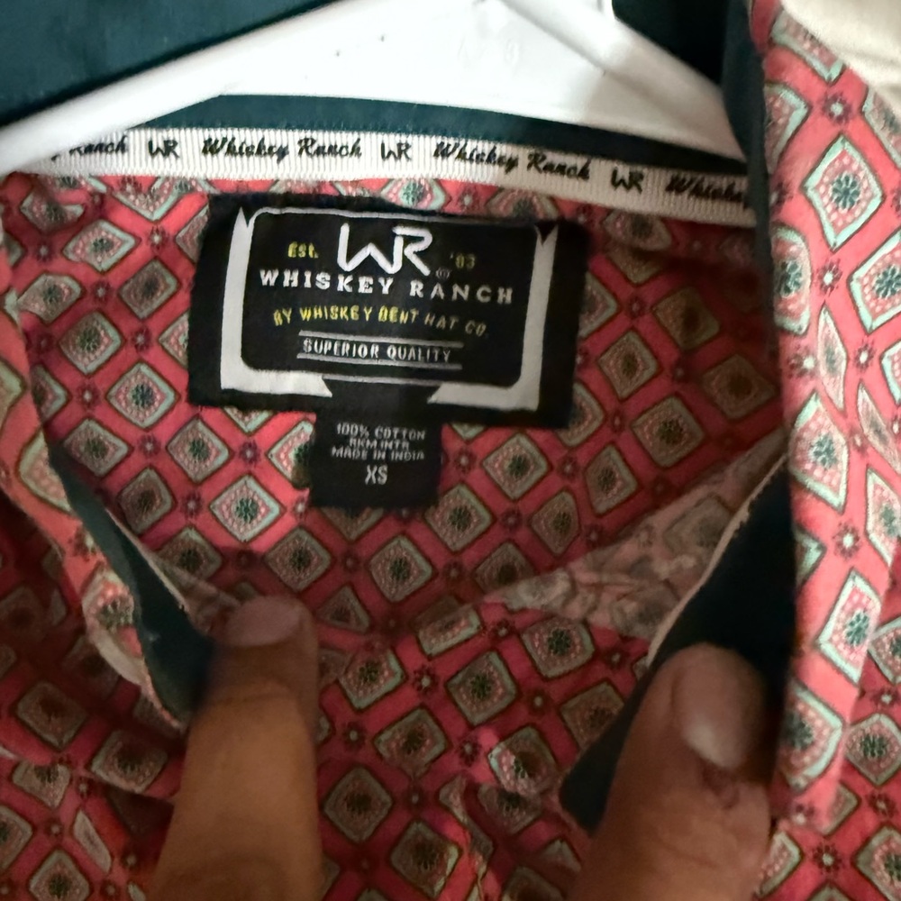 Red Casual Button Down Shirt with Geometric Pattern